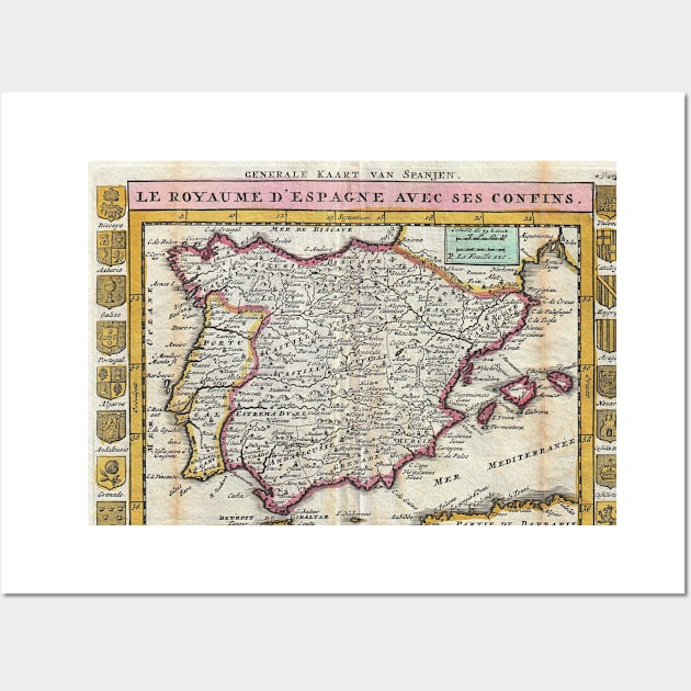 Vintage Map of Spain and Portugal (1747) Wall Art by Bravuramedia